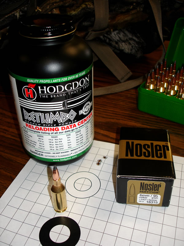 243 WSSM 95g Nosler Partition Three Shot Group with Hodgdon Retumbo Powder