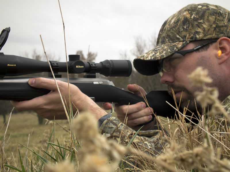 Mossy Oak Duck Blind Coyote Hunting with X-Bolt Shooting Prone