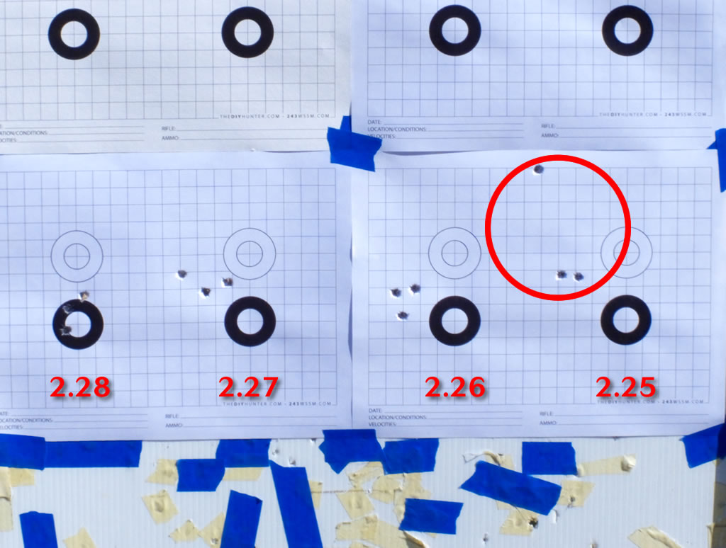 Day Three 243 WSSM Groups with a 70g Nosler Ballistic Tip and Hodgdon Superformance Powder and Different Cartridge Overall Lengths