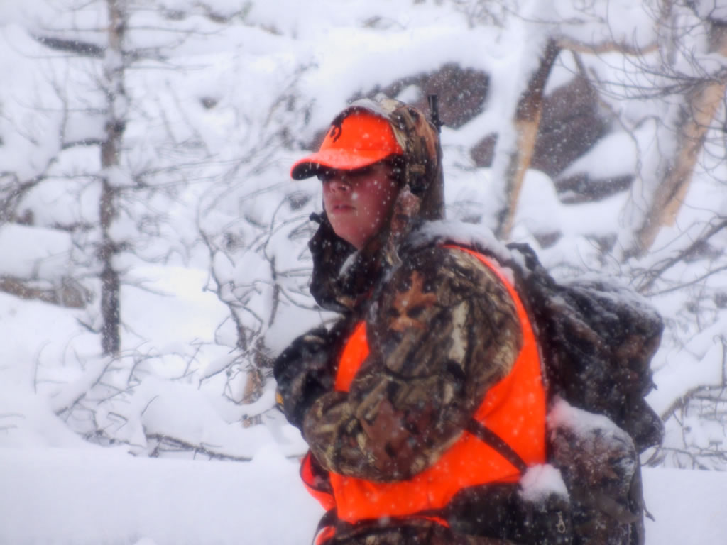 Dallen elk hunting in snow storm.