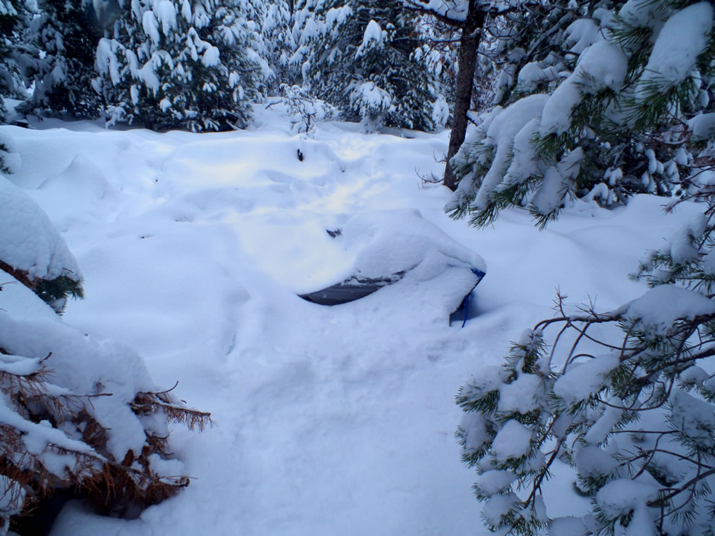 Snow collapsed tent