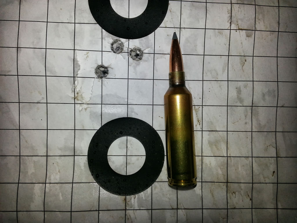 270 WSM 150 Gr. Accubond Long Range three shot group from Model 1885 Rifle