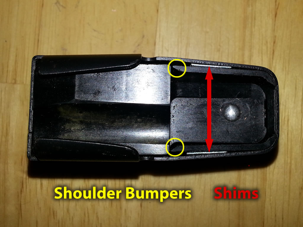 Shims in A-Bolt 243 WSSM magazine to help feeding issues.